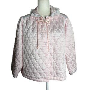 Vintage 80s Appel Quilted Bed Jacket Large Light Pink Lace Polyester Buttons